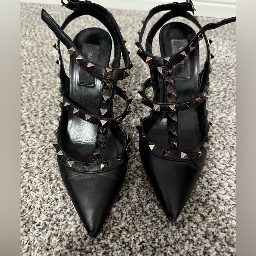 Valentino Black Studded Heels with Strappy Design